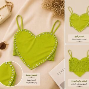 بلوزة نسائية أنيقة مزينة بأحجار لامعة – تصميم قلب عصري