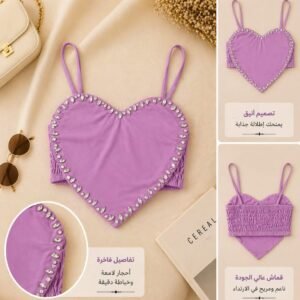 بلوزة نسائية أنيقة مزينة بأحجار لامعة – تصميم قلب عصري