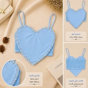 بلوزة نسائية أنيقة مزينة بأحجار لامعة – تصميم قلب عصري