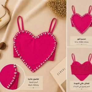 بلوزة نسائية أنيقة مزينة بأحجار لامعة – تصميم قلب عصري