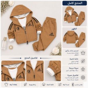 طقم أطفال رياضي بقبعة 3 قطع – جاكيت وبنطال مع كنزة بيضا