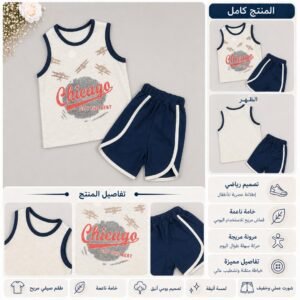 طقم شورت أطفال ب ب صيفي chicago قطعتين